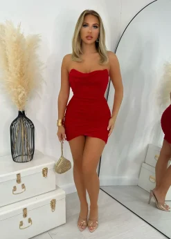 Adore You Mesh Mini Dress - Red|DressMeZee Discount