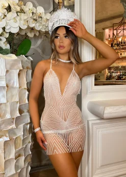 Akela Glitter Dress - White|DressMeZee Outlet