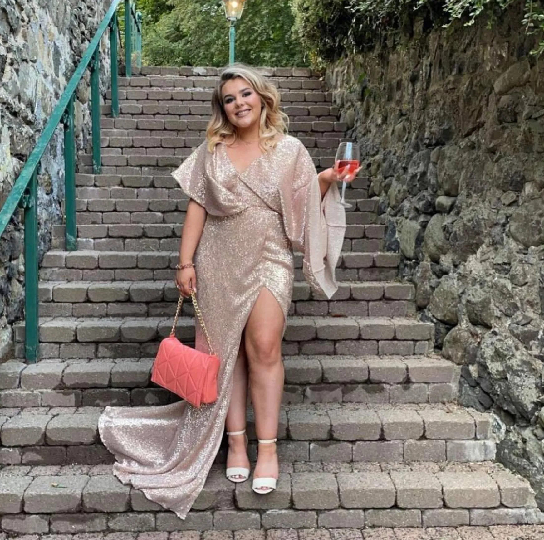 Alessandra Chain Sleeve Gown - Rose Gold|DressMeZee Discount