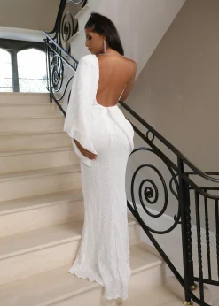 Alessandra Chain Sleeve Gown - White|DressMeZee Online