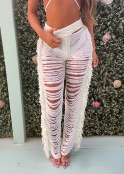 Andrina Fringe Trousers - Cream|DressMeZee Sale
