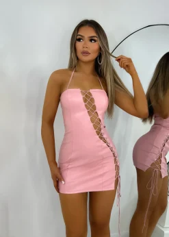 Assignment Understood Pu Leather Dress - Pink|DressMeZee New