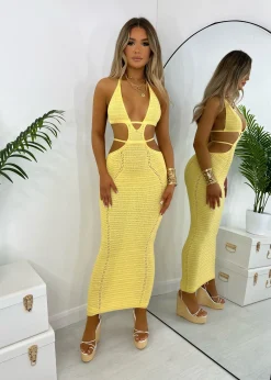 Bali Palms Crochet Maxi Dress - Yellow|DressMeZee Hot