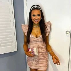 Bling It On Extreme Puff Sleeve Glitter Dress - Rose Gold|DressMeZee Best