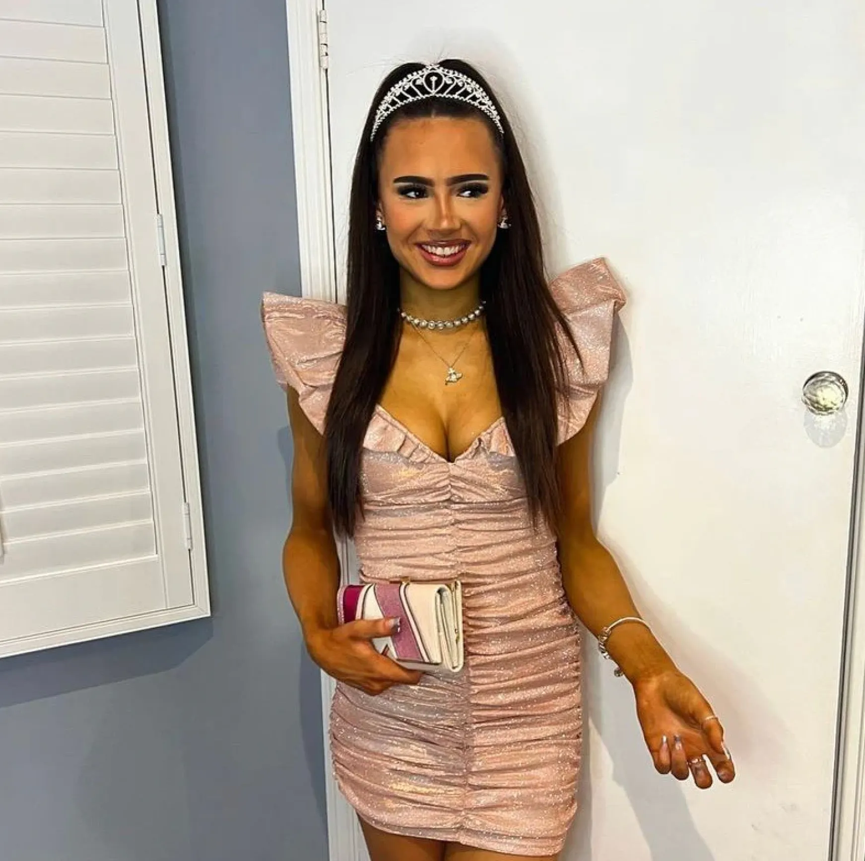 Bling It On Extreme Puff Sleeve Glitter Dress - Rose Gold|DressMeZee Best