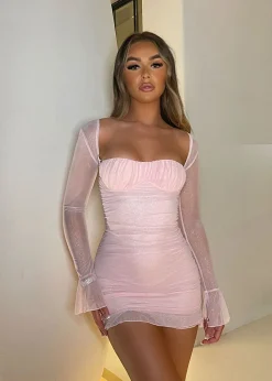 Born To Sparkle Ruched Mini Dress - Pink|DressMeZee Hot