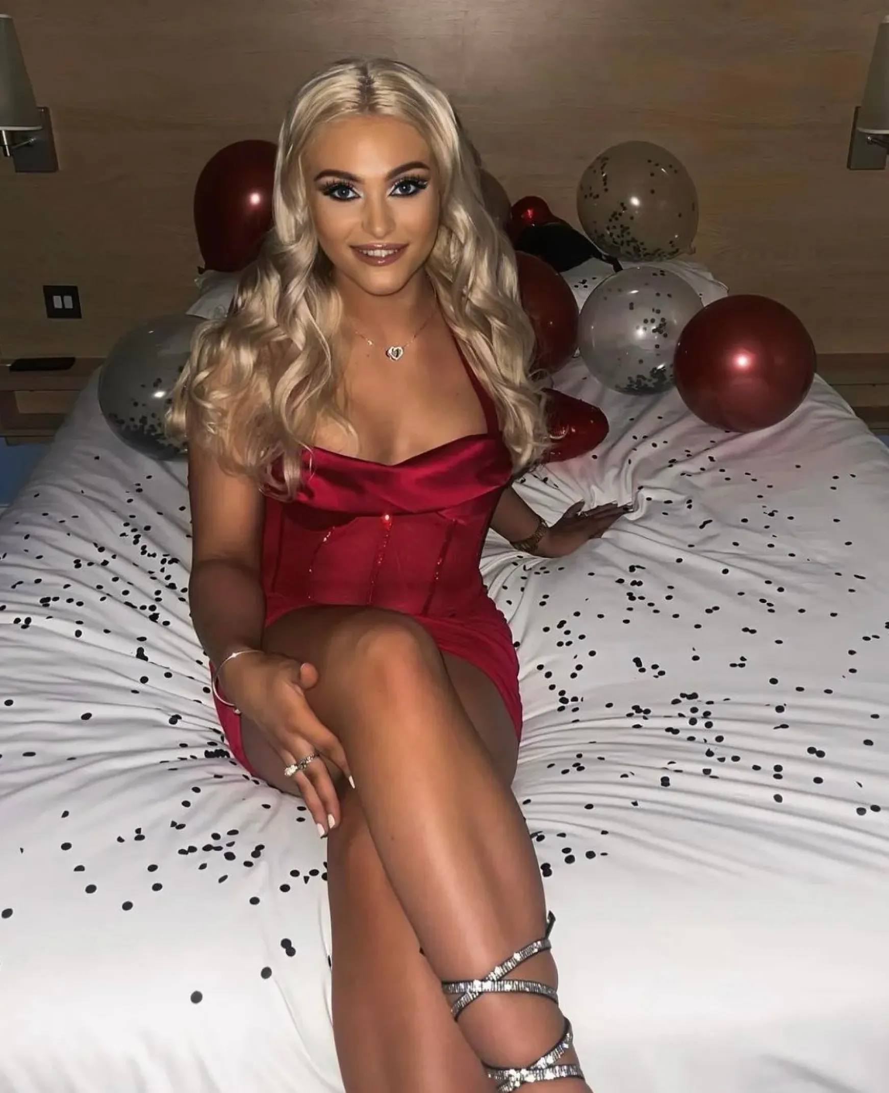 Daphne Halter Neck Diamante Corset Mini Dress - Red|DressMeZee Outlet