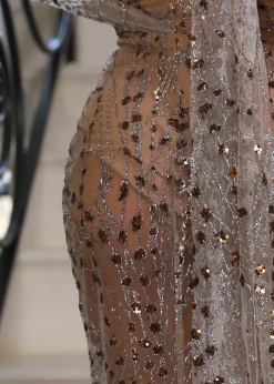 Diamond Nights Glitter Mesh Maxi Dress - Bronze|DressMeZee Discount