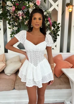 Didi Broderie Mini Dress - White|DressMeZee Outlet