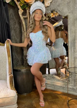Dirty Dancing Sequin Glitter Dress - White|DressMeZee Sale