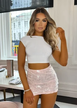 Disco Diva Disc Sequin Skirt - Light Pink|DressMeZee Fashion