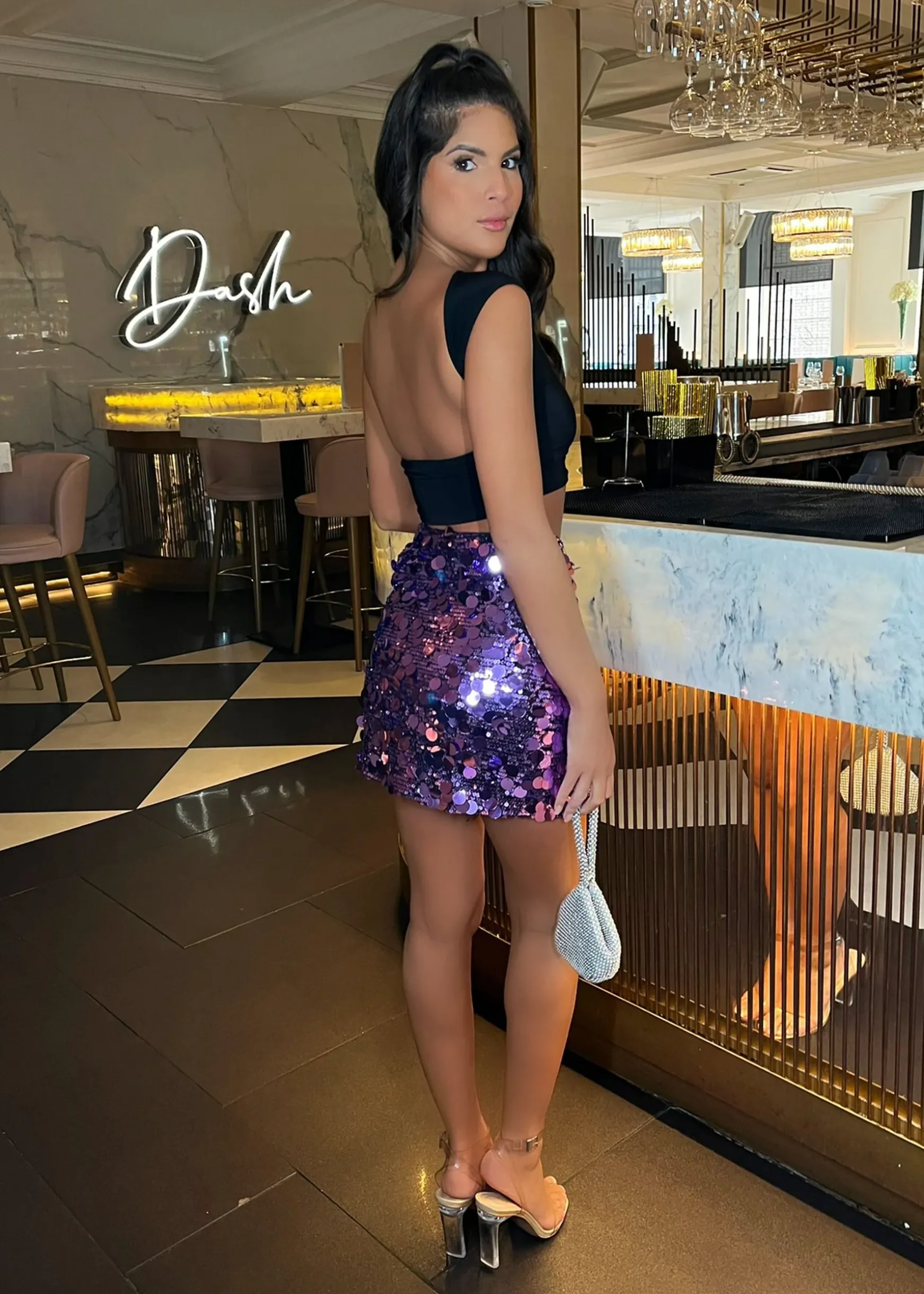 Disco Diva Disc Sequin Skirt - Purple|DressMeZee Outlet