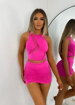 Diva Cut Out Two Piece - Fuchsia|DressMeZee Fashion