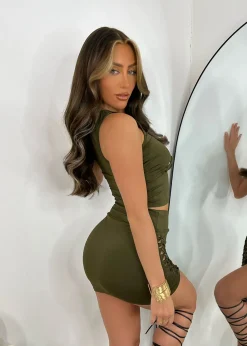 Diva Cut Out Two Piece - Khaki|DressMeZee Hot