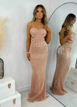 Elevated Looks Sequin Gown - Rose Gold|DressMeZee New