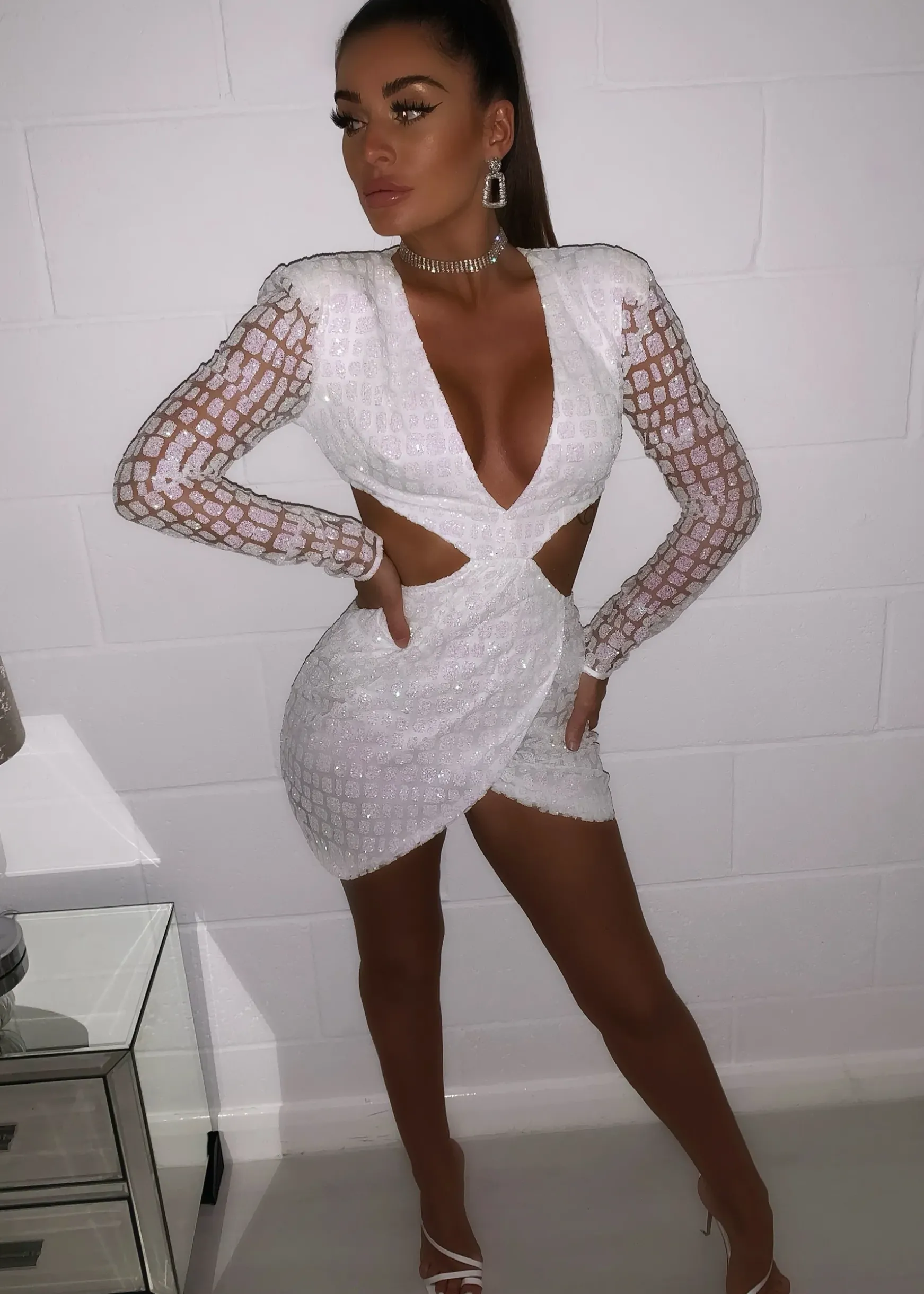 Ex Lovers Glitter Dress - Iridescent White|DressMeZee Discount