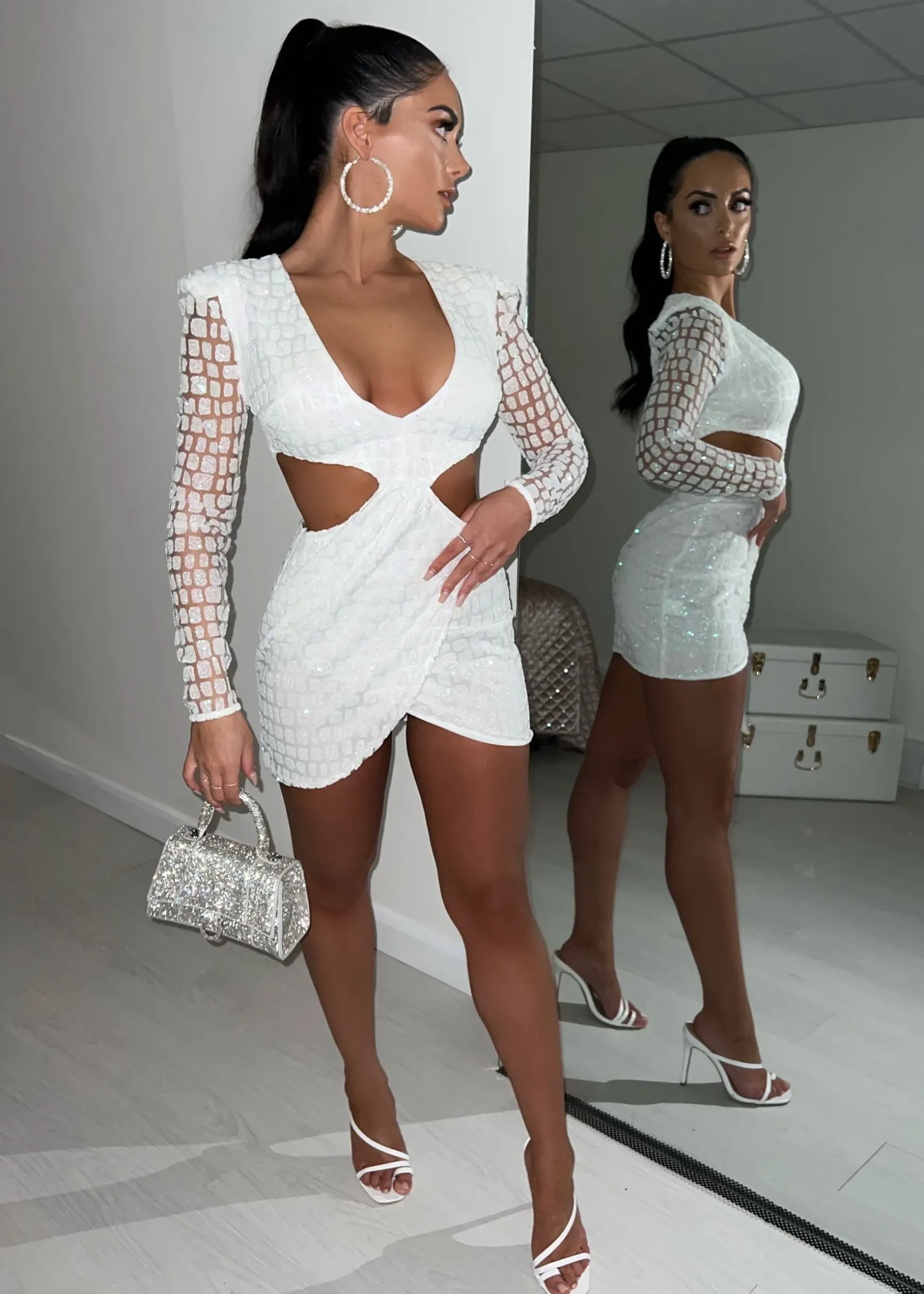 Ex Lovers Glitter Dress - Iridescent White|DressMeZee Discount