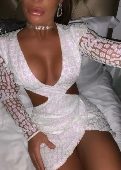 Ex Lovers Glitter Dress - Iridescent White|DressMeZee Discount