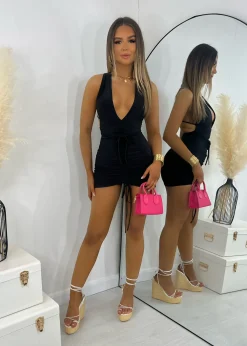Felt Cute Mini Dress - Black|DressMeZee Fashion