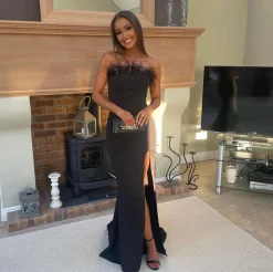 Forever Yours Feather Gown - Black|DressMeZee Clearance