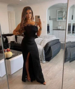 Forever Yours Feather Gown - Black|DressMeZee New