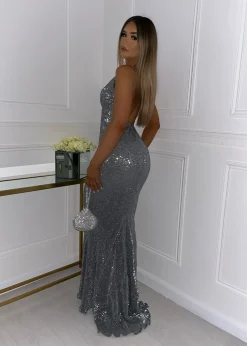 Frozen Heart Sequin Gown - Grey|DressMeZee New