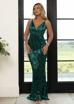 Frozen Heart Sequin Gown - Emerald Green|DressMeZee New