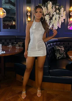 Get My Glitter On Metallic Mini Dress - Silver|DressMeZee Best