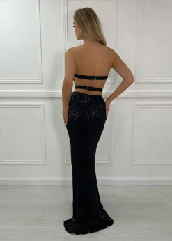 Glam Queen Sequin Split Gown - Black|DressMeZee Clearance