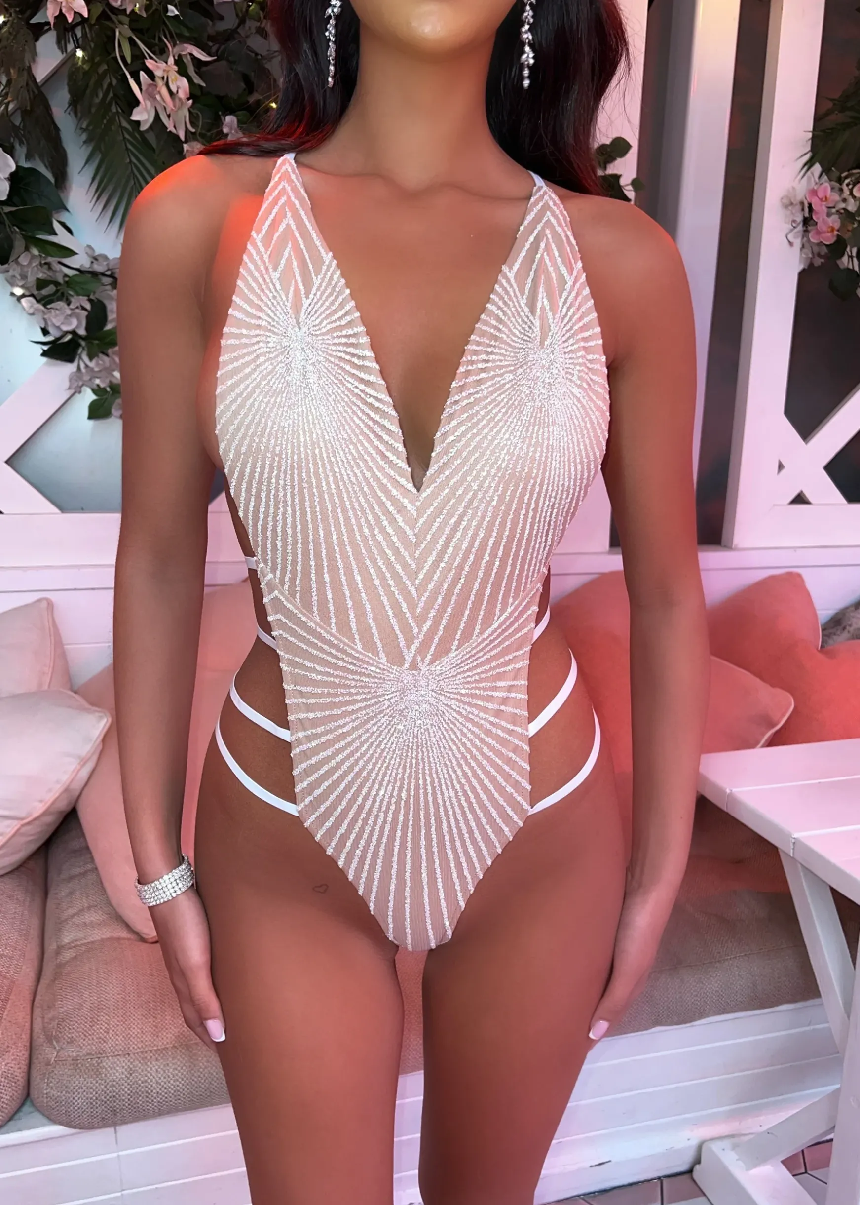 Glitter Dreams Bodysuit - White|DressMeZee Outlet