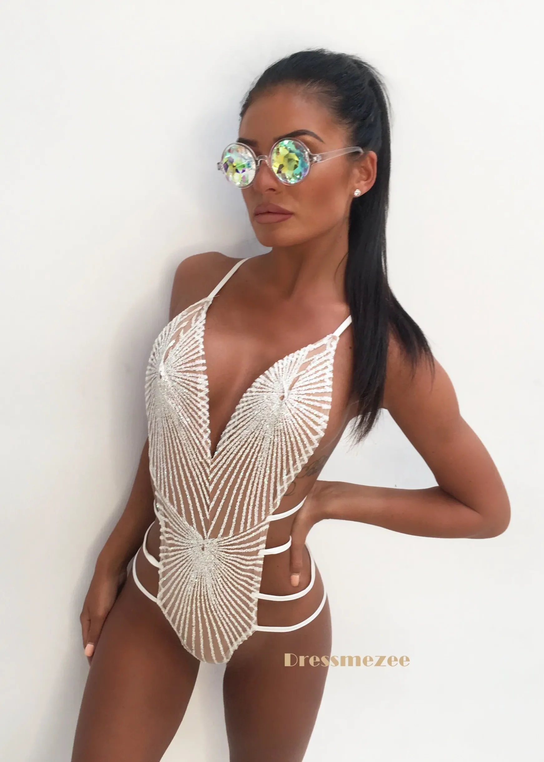 Glitter Dreams Bodysuit - White|DressMeZee Outlet