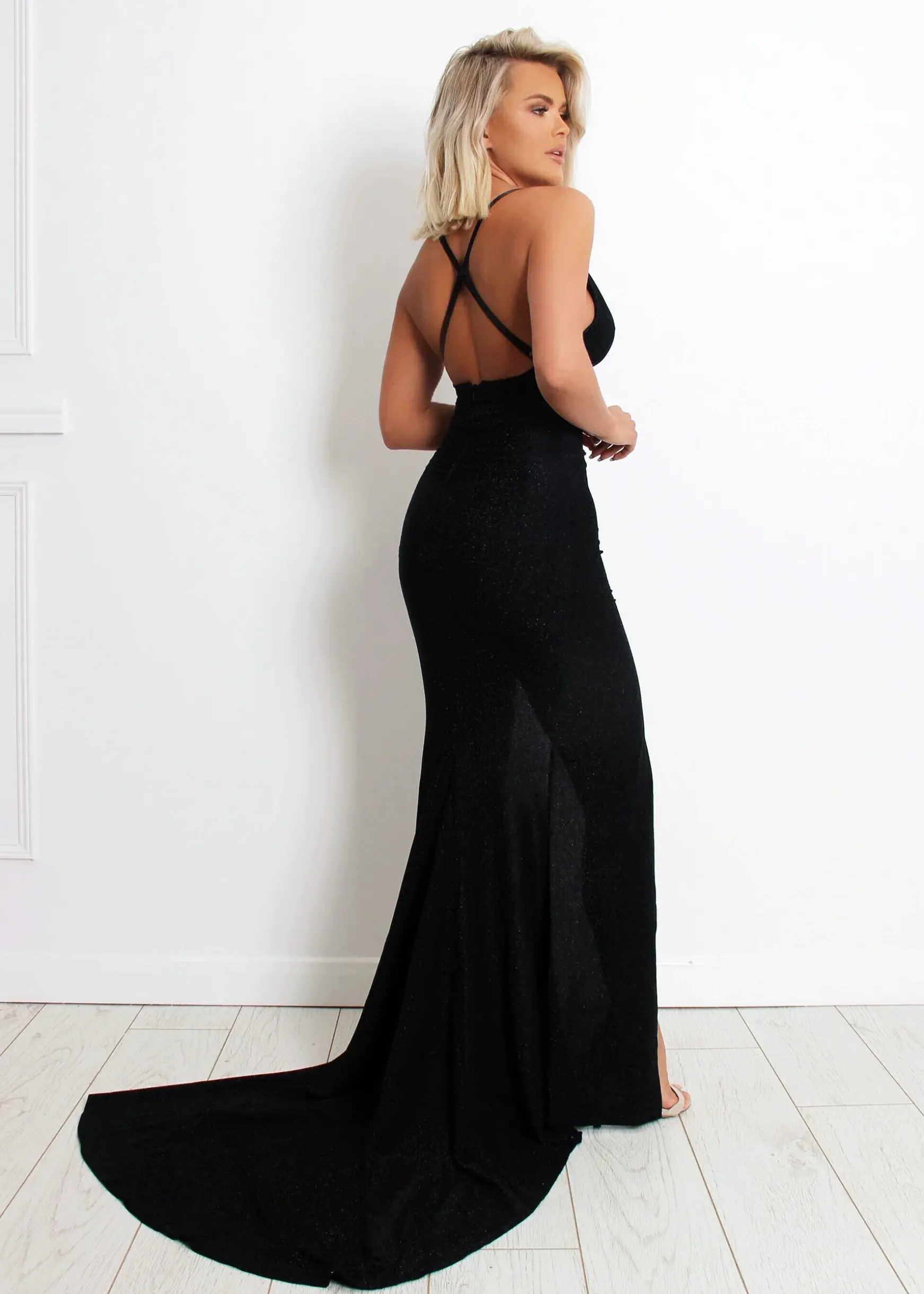 Happily Ever After Lurex Gown With Slit - Black|DressMeZee Hot