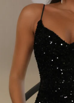 Harriet Premium Sequin Gown - Black|DressMeZee New
