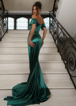 Heidi Off Shoulder Corset Gown - Emerald Green|DressMeZee Sale