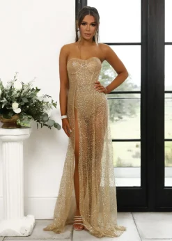 High Class Glitter Gown - Gold|DressMeZee Hot