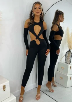 I Came To Slay Cut Out Jumpsuit - Black|DressMeZee Hot