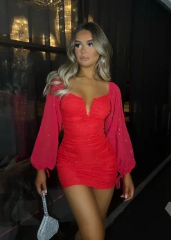 In Your Dreams Long Sleeve Bodycon Dress - Red|DressMeZee Sale