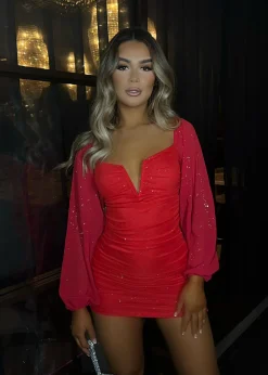 In Your Dreams Long Sleeve Bodycon Dress - Red|DressMeZee Sale