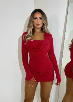 Issa Vibe Dress - Red Glitter|DressMeZee Outlet