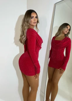 Issa Vibe Dress - Red Glitter|DressMeZee Outlet