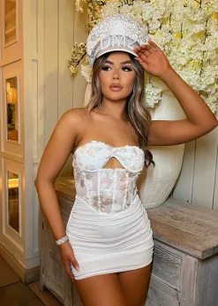 Kayla Embellished Mini Dress - White|DressMeZee Best