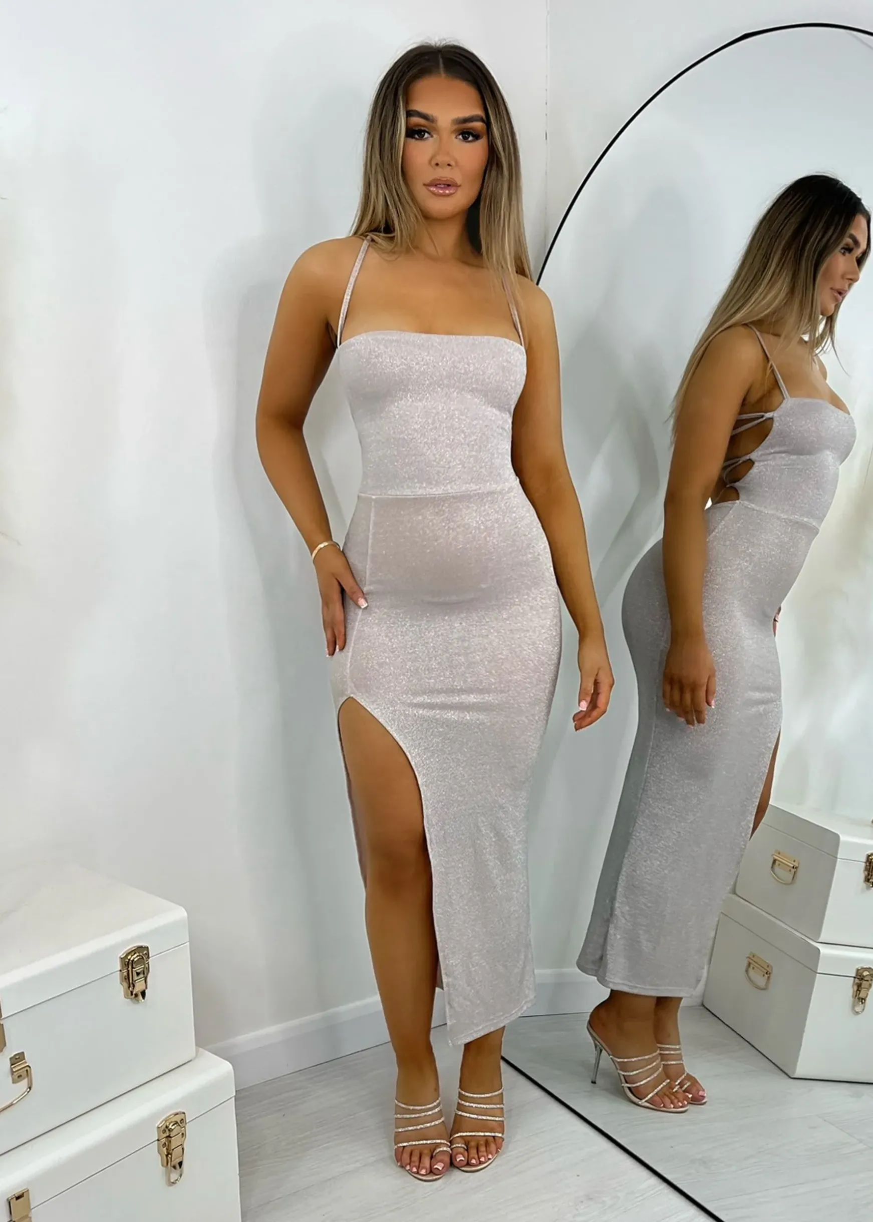 Khlo Lurex Maxi Dress - Pink|DressMeZee New