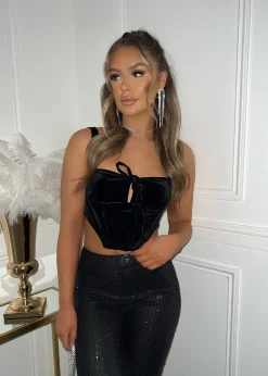 Kia Velvet Corset Top - Black|DressMeZee Discount