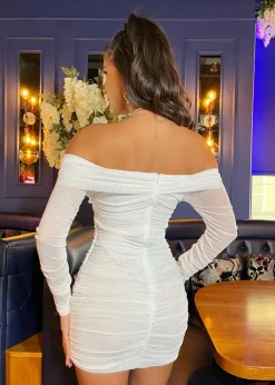 Kylie Sparkle Mesh Mini Dress - White Sparkle|DressMeZee Clearance