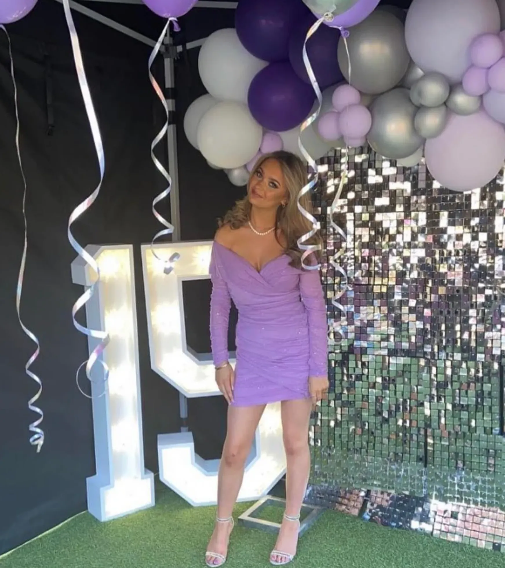 Kylie Sparkle Mesh Mini Dress - Lilac|DressMeZee Outlet