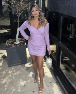 Kylie Sparkle Mesh Mini Dress - Lilac|DressMeZee Outlet