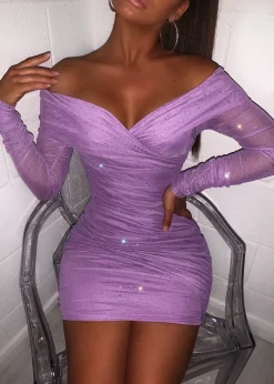 Kylie Sparkle Mesh Mini Dress - Lilac|DressMeZee Outlet
