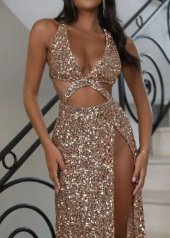 Lala Sequin Gown - Rose Gold|DressMeZee Discount