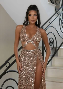 Lala Sequin Gown - Rose Gold|DressMeZee Clearance