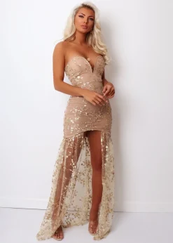 Living In Luxury Gown With Detachable Overskirt - Gold|DressMeZee Best
